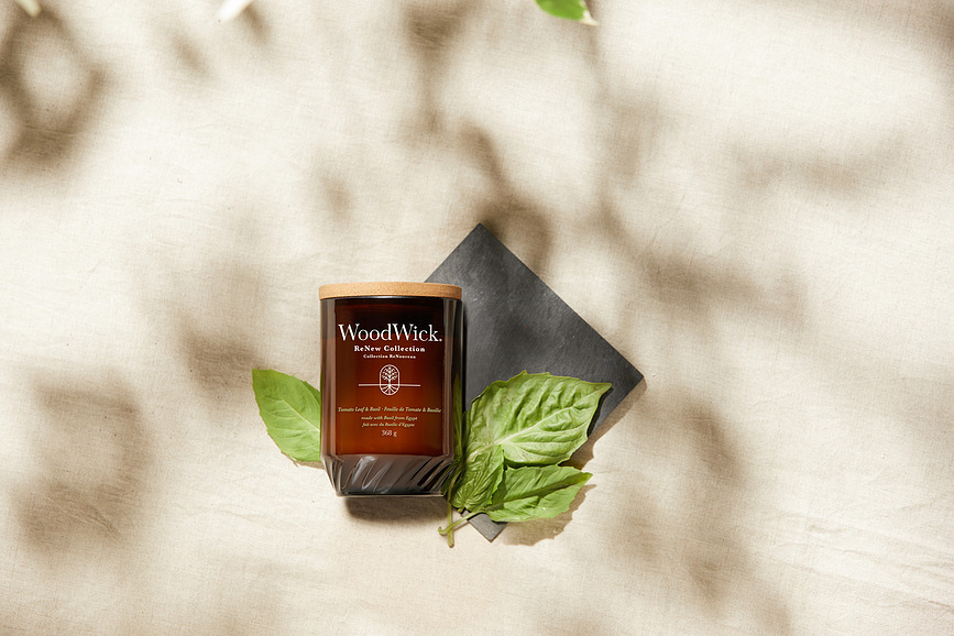ReNew WoodWick Bougie, Tomato Leaf & Basil, grande