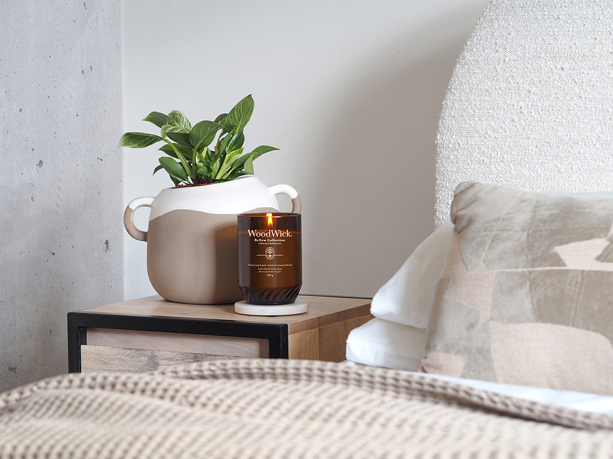 ReNew WoodWick Bougie, Tomato Leaf & Basil, grande