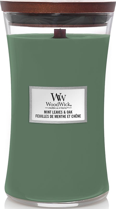 Vela Core WoodWick, aroma Hojas de Menta y Roble, grande