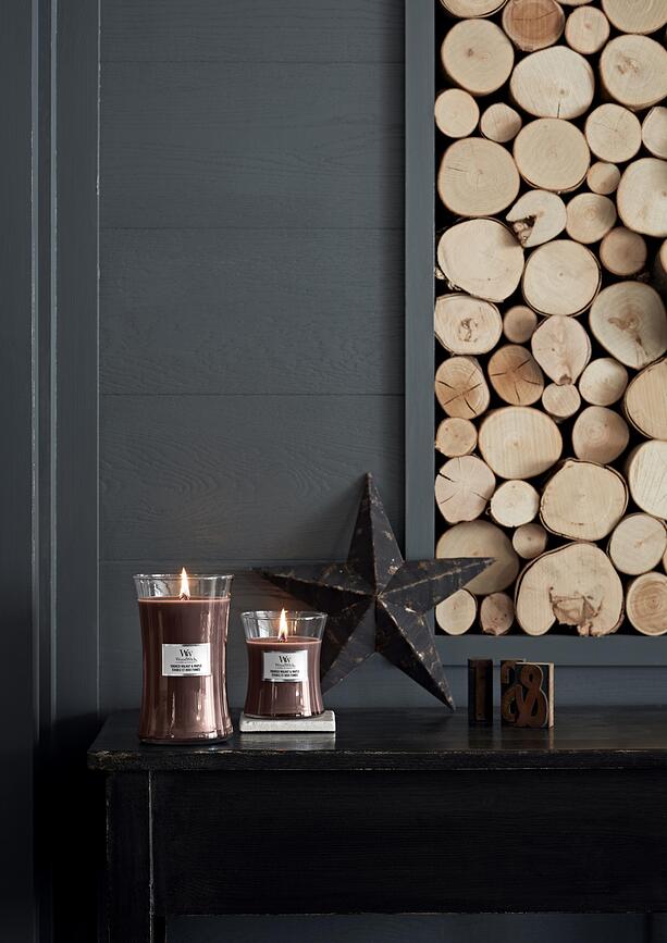 Vela Core WoodWick, grande, aroma a nuez ahumada y arce