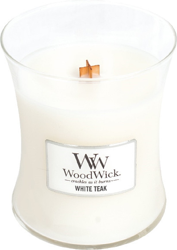 Vela WoodWick Core White Teak, mediana