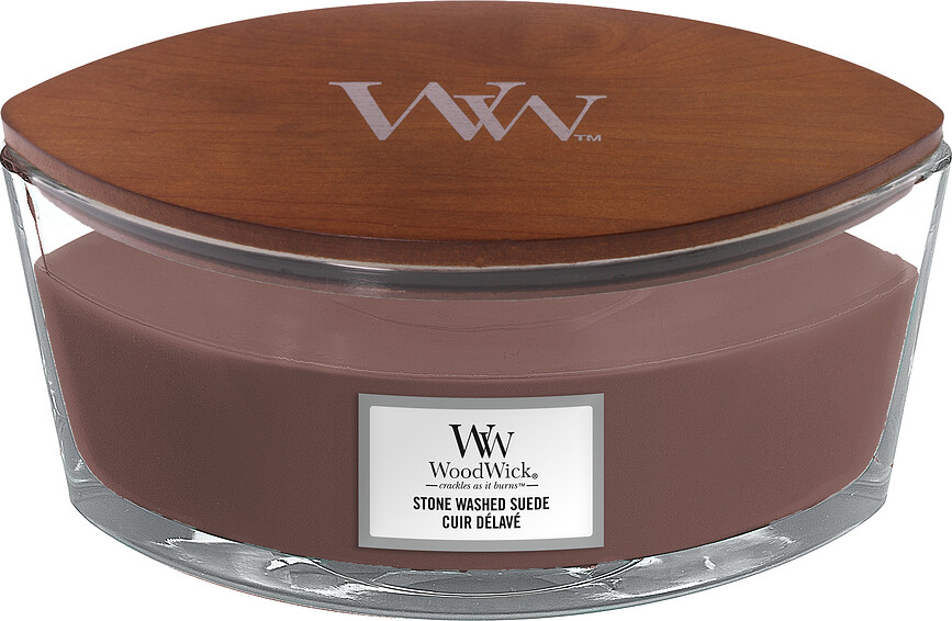 WoodWick Bougie Hearthwick, Stone Washed Suede
