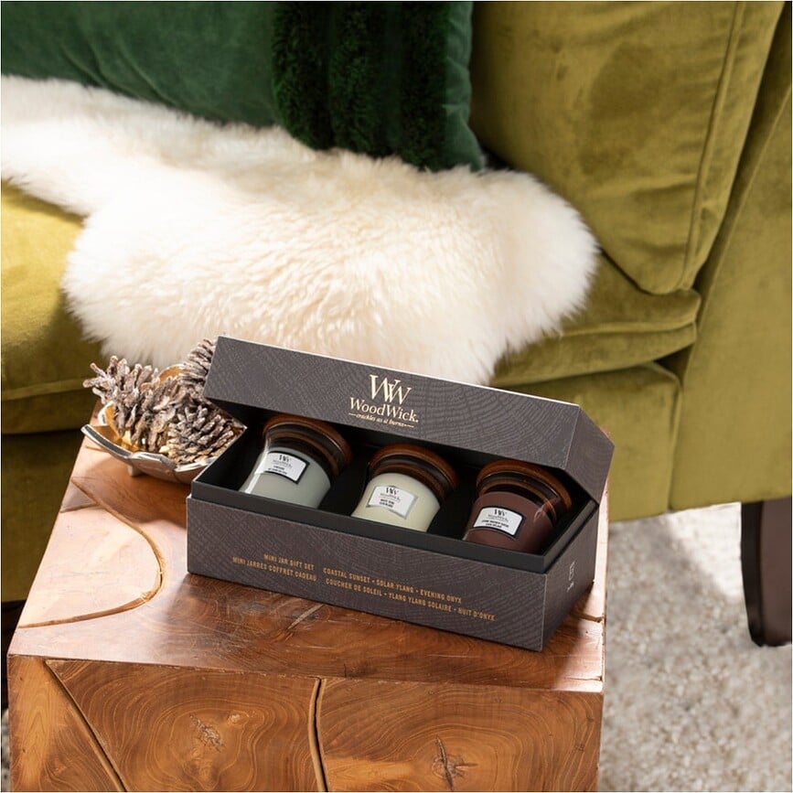 WoodWick Core Poklon Set Svijeća Fireside & White Teak & Sand Driftwood male 3 kom.