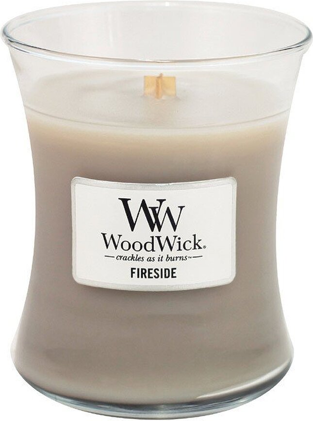 WoodWick Fireside Sveča, Core, z lesenim stenjem