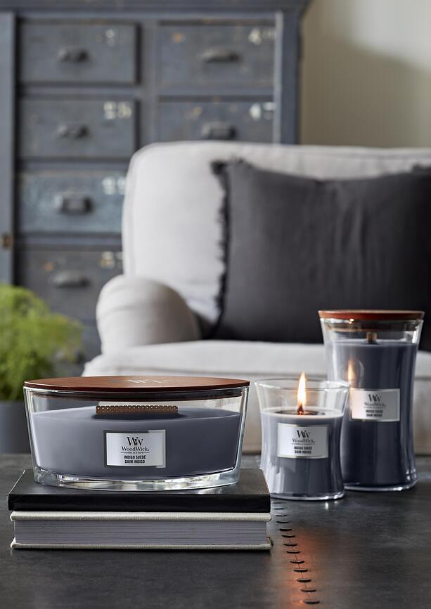 WoodWick Hearthwick Κερί, Indigo Suede