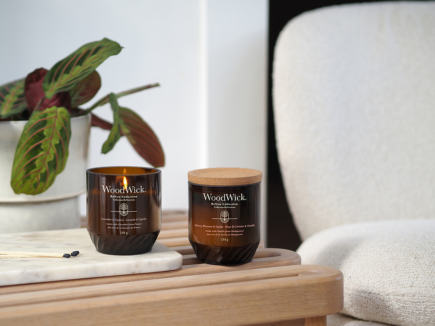 WoodWick ReNew Κερί, Άρωμα Άνθος Κερασιάς & Βανίλια, μεσαίο