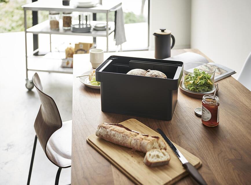 Tower Boîte à Pain avec planche à découper et porte-couteau, noir