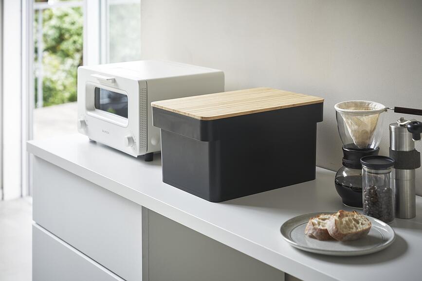 Tower Boîte à Pain avec planche à découper et porte-couteau, noir