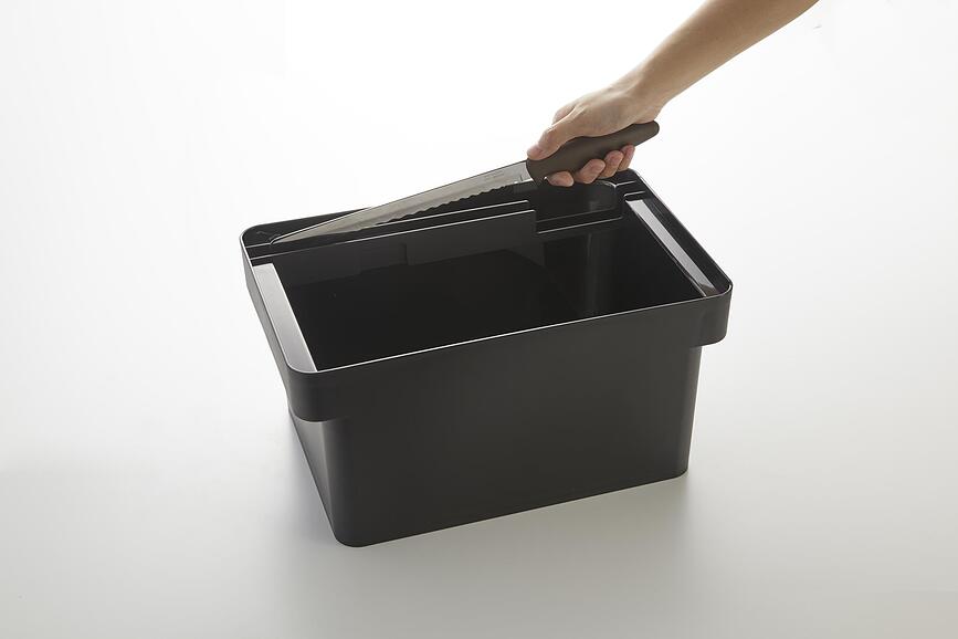 Tower Boîte à Pain avec planche à découper et porte-couteau, noir