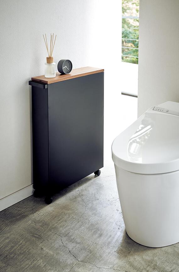 Tower Rolling Slim Étagère de salle de bain à roulettes, noire