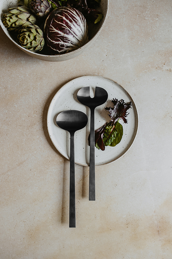 Cucharas para ensalada Lenora, negras, 2 unidades