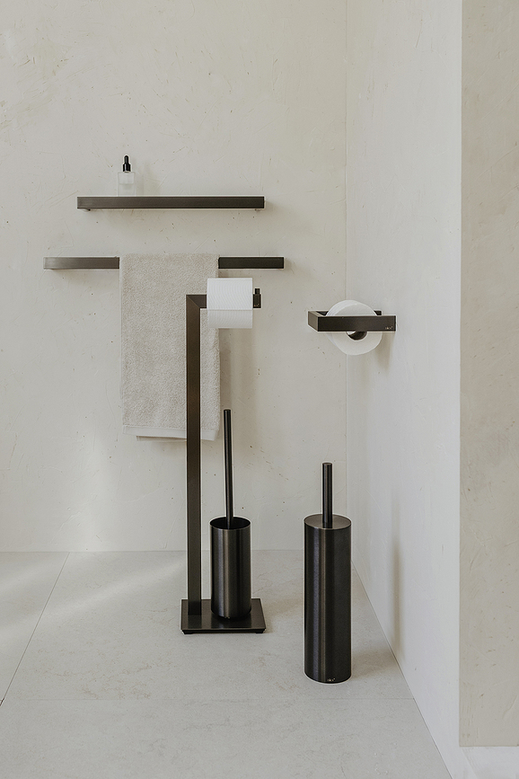 Estante de Baño de cristal mate Linea, 46,5 cm, color grafito, con revestimiento PVD