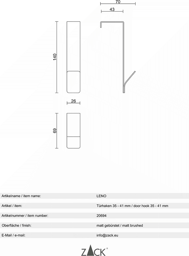 Leno deurhanger 4,5 cm