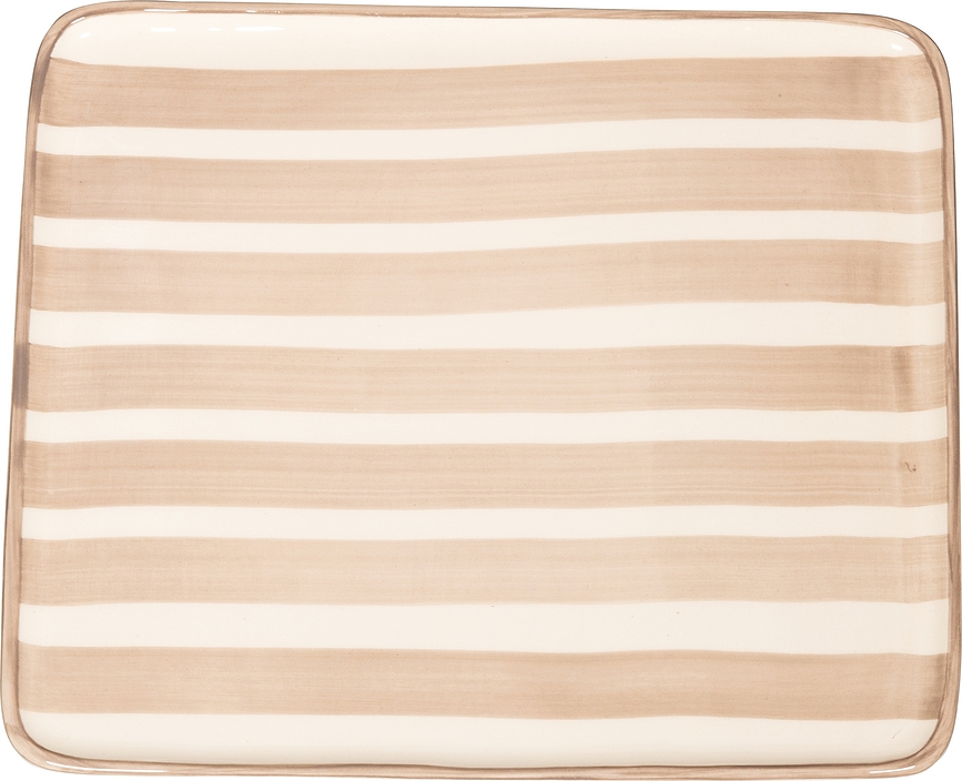 Lido Righe Assiette de table rayée, 28 x 24 cm, beige