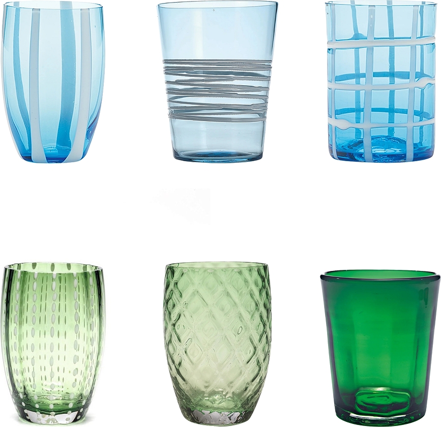 Melting Pot Verres, verts et bleus, Lot de 6