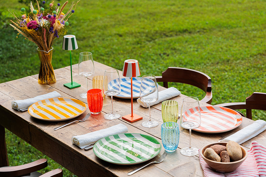 Plato Llano rayado Lido Righe, 28 cm, verde