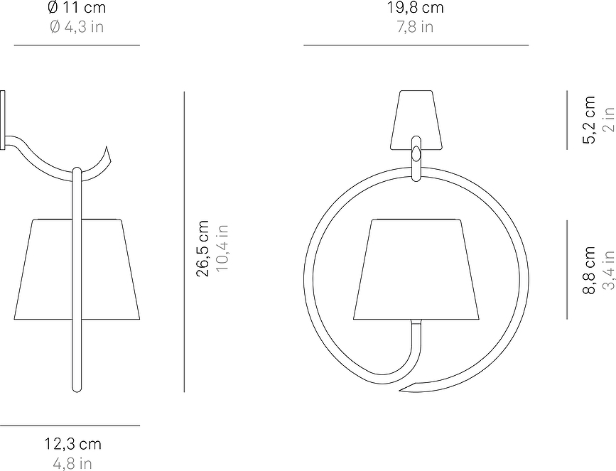 Poldina Applique Murale ronde, avec abat-jour magnétique, brune