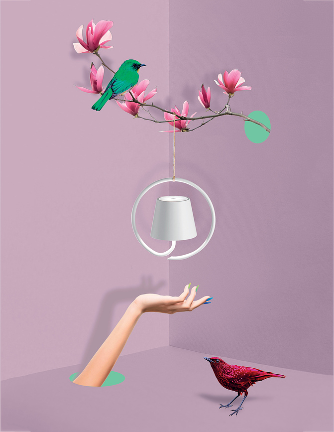 Poldina Suspension ronde avec abat-jour magnétique, marron