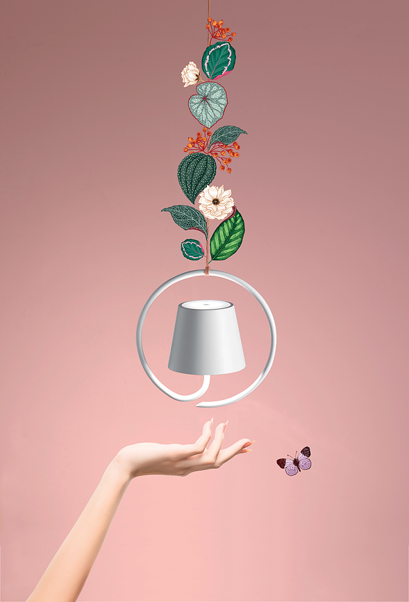 Poldina Suspension ronde avec abat-jour magnétique, marron