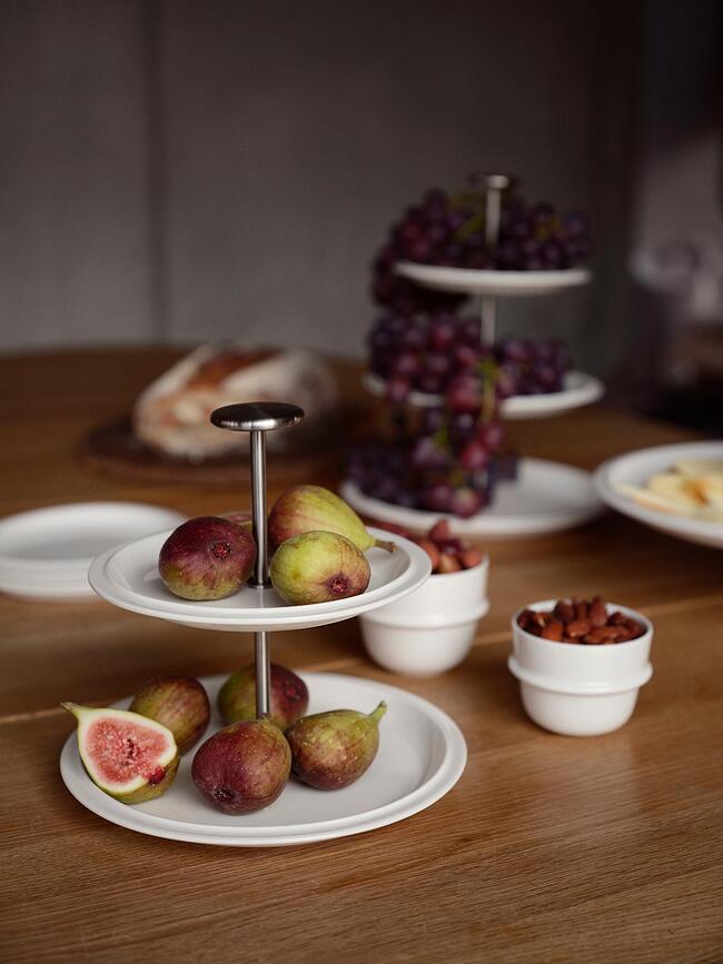 Fuente de dos niveles de porcelana Eau, 20 cm, blanca