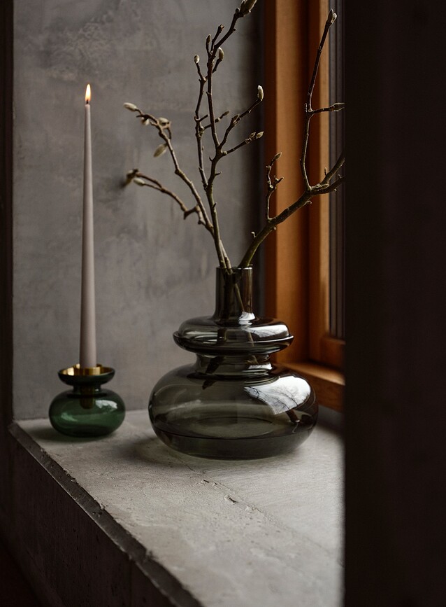 Inu Vase/Bougeoir 10 cm, vert fumé