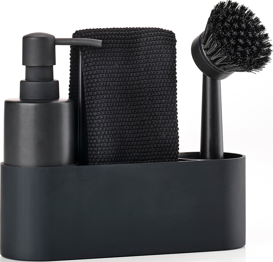 Organizador para fregadero Singles, 22 cm, negro, Set de 4 piezas