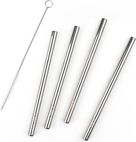 Silver Stainless Steel Straw Set of 4