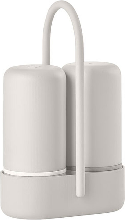 Singles Salière et Poivrière sur support, gris clair, Set 3 pièces