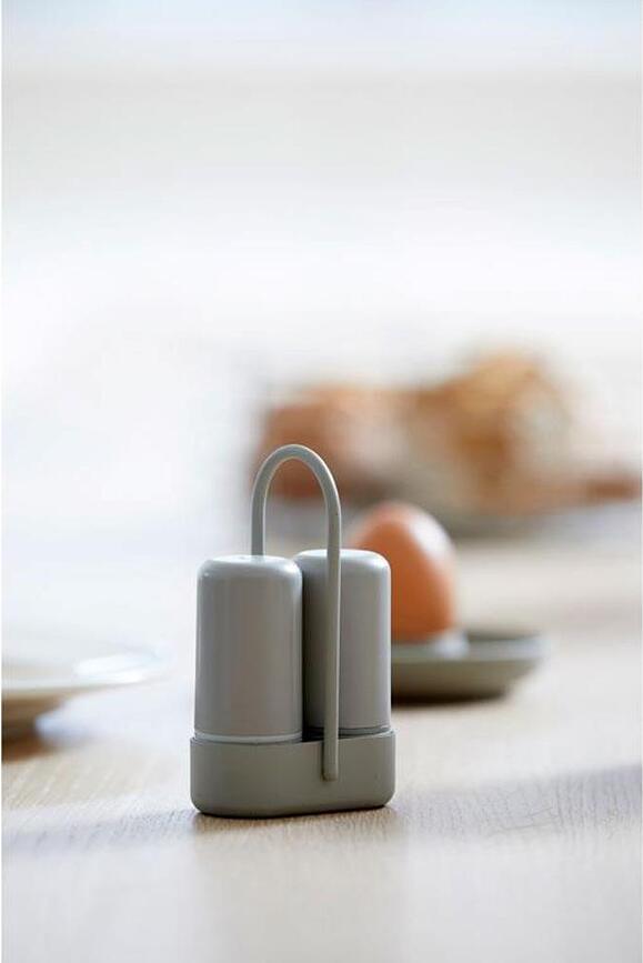 Singles Salière et Poivrière avec support, noires, Set 3 pièces