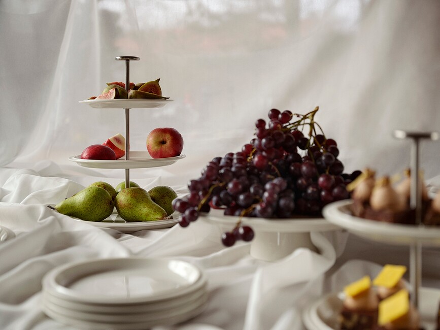 Soporte de Postres de tres pisos de porcelana Eau, 24 cm, blanco