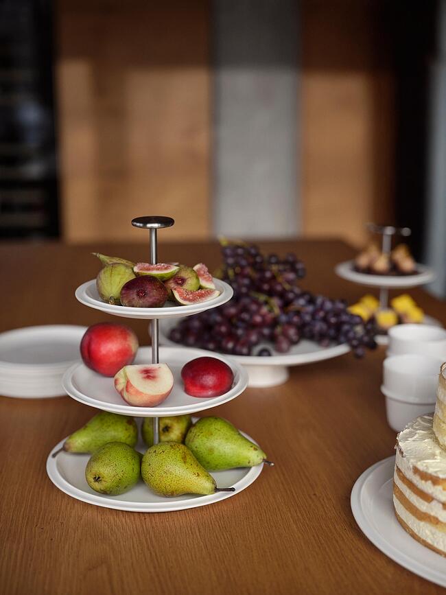 Soporte de Postres de tres pisos de porcelana Eau, 24 cm, blanco