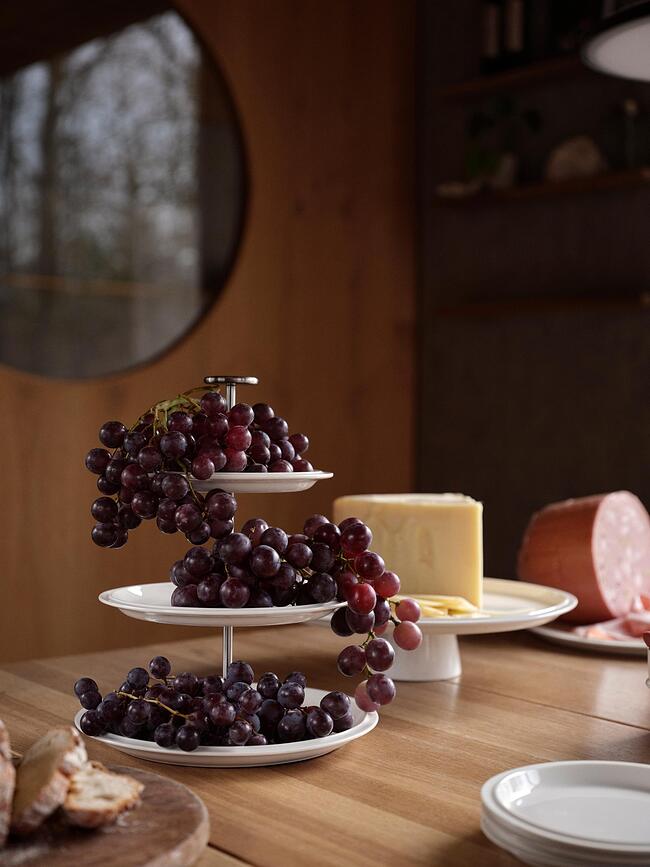 Soporte de Postres de tres pisos de porcelana Eau, 24 cm, blanco