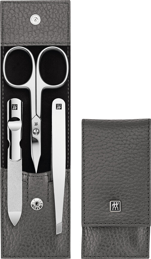 Accessori per manicure Classic Inox color antracite con forbici in una custodia di pelle 3 el.