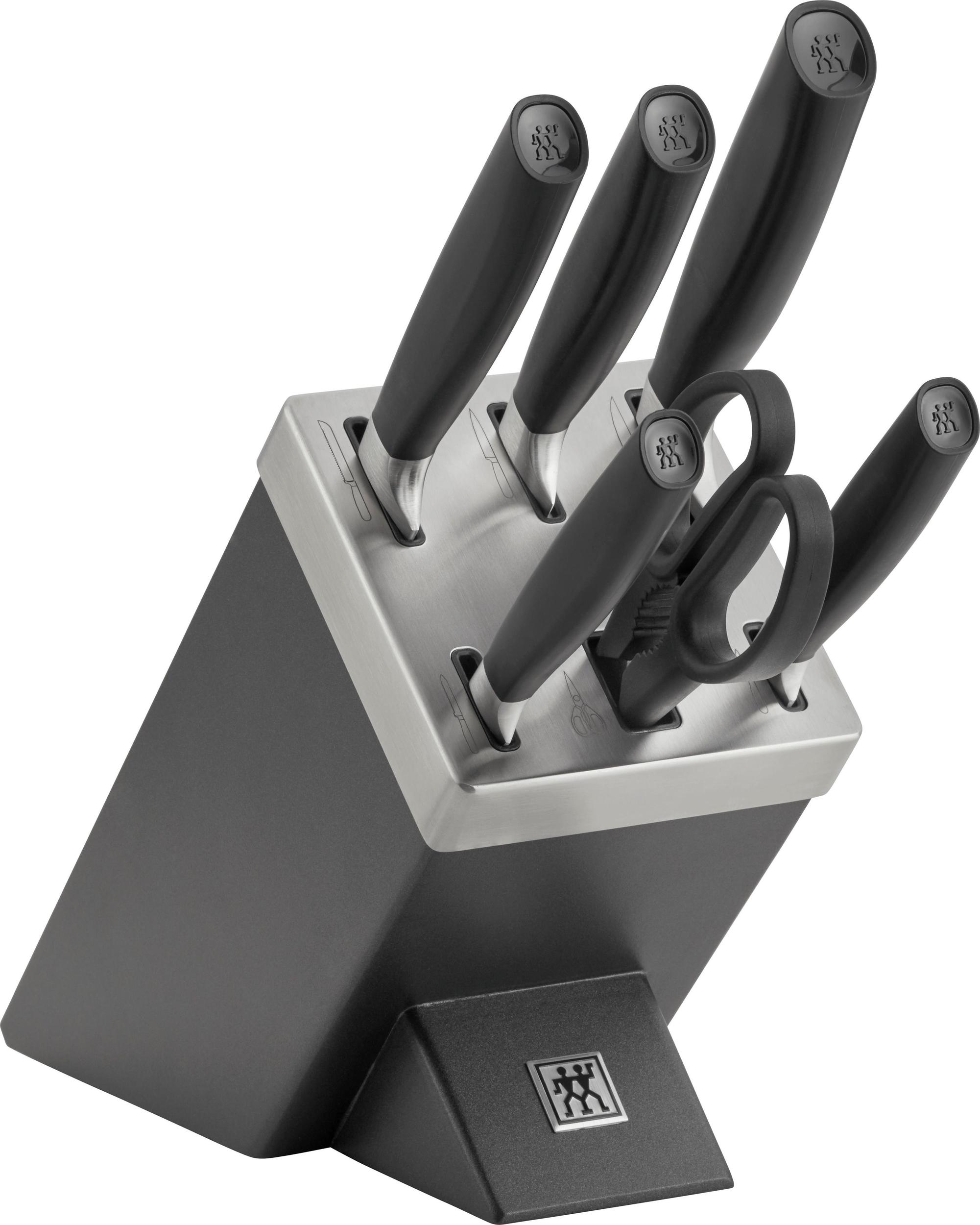 and scissors with block Star block Self-sharpening knives All 5 black