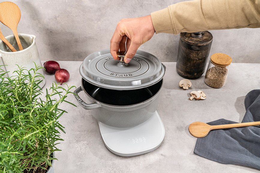 Báscula digital Enfinigy, blanca, con función de carga