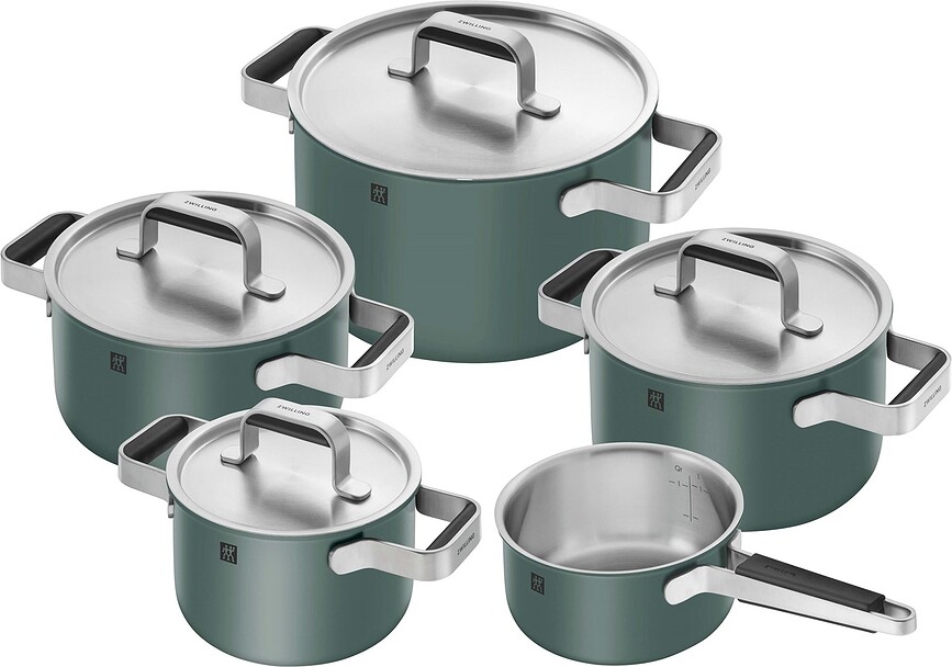 Batteria di pentole Pure con casseruola e 4 coperchi verde, 9 pz.