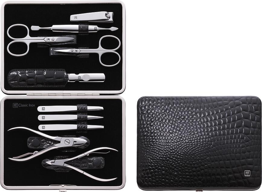 Classic Inox Set de Manucure, avec étui, noir, Set 10 pièces