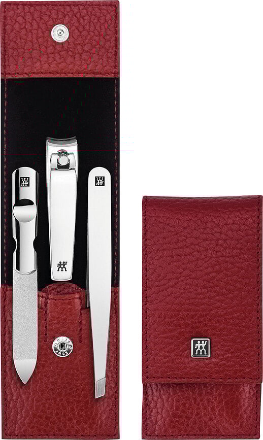 Classic Inox Set de Manucure, avec étui rouge, Set 3 pièces