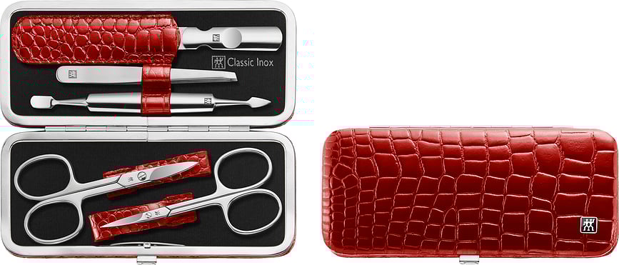 Classic Inox Set de Manucure, avec étui rouge, Set 5 pièces