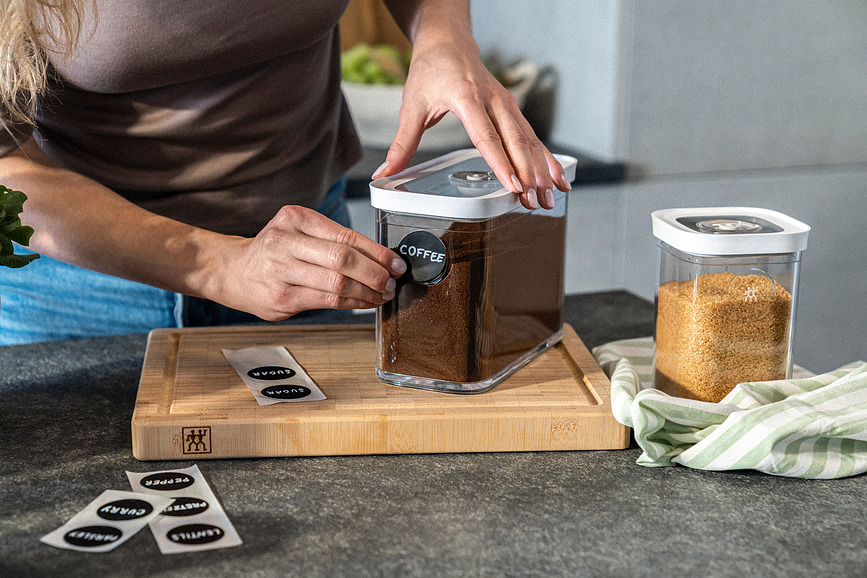 Contenedores al vacío Fresh & Save Cube M, con bandeja interior, etiquetas y rotulador de tiza, Set de 10 piezas