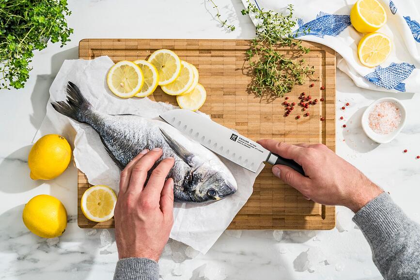 Cuchillo Santoku alveolado All Star, 18 cm, blanco