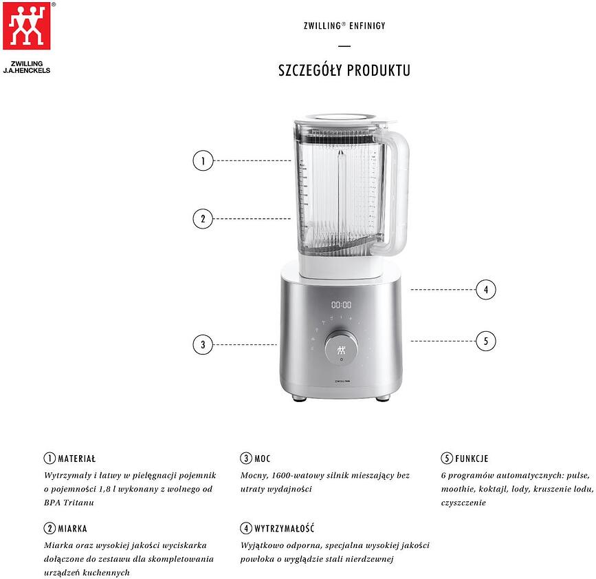 Enfinigy Μπλέντερ Κανάτας, 1,8 L, ασημί