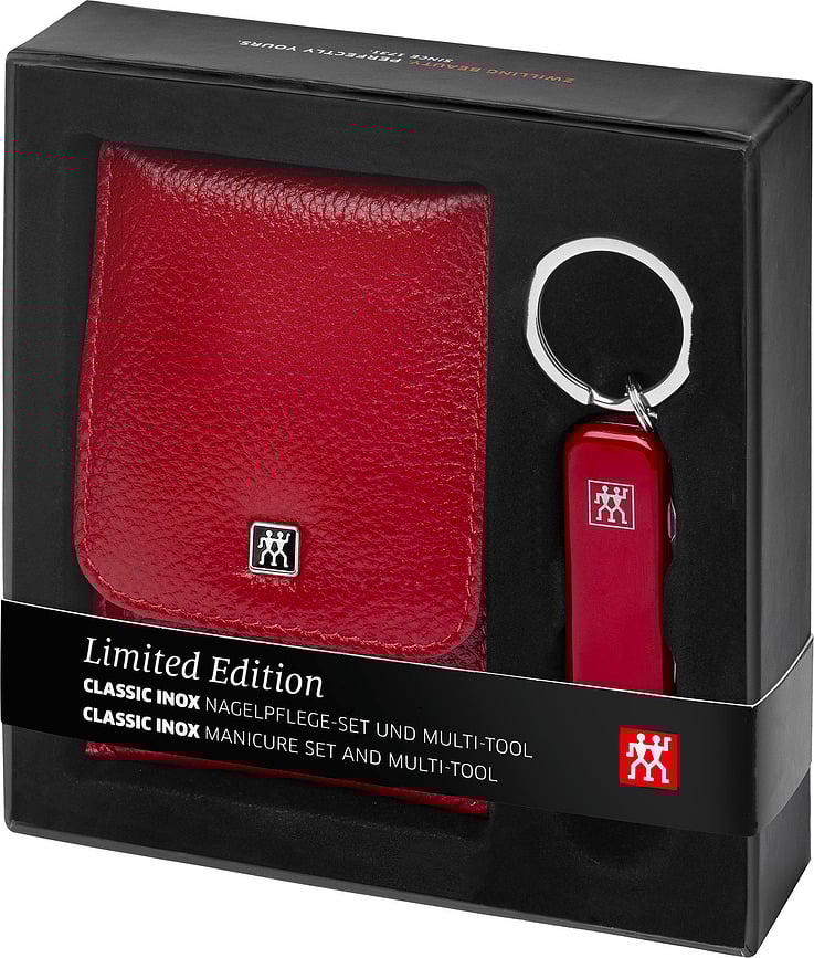 Set de manicura Twinox, en estuche de piel rojo, 4 piezas
