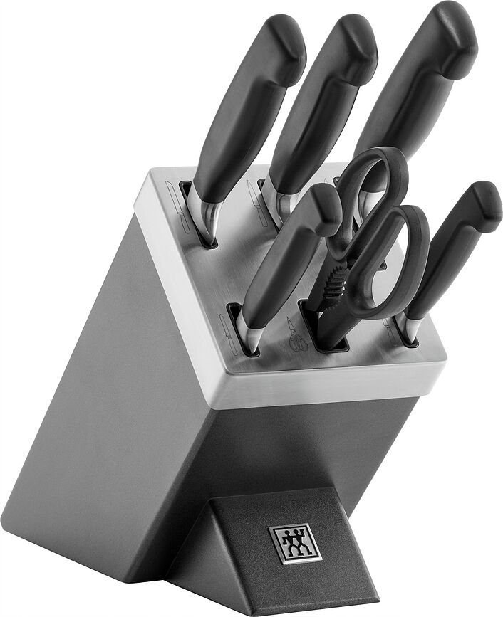 Four Star Bloc de Couteaux auto-affûtant, gris, avec 5 couteaux et ciseaux