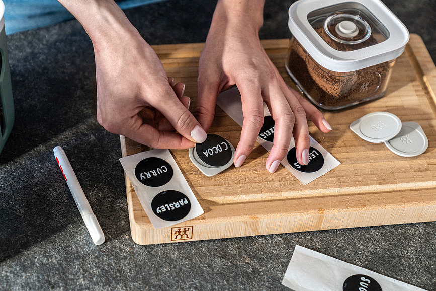 Fresh & Save Cube Étiquettes pour boîtes sous vide, avec marqueur craie, Set 11 pièces