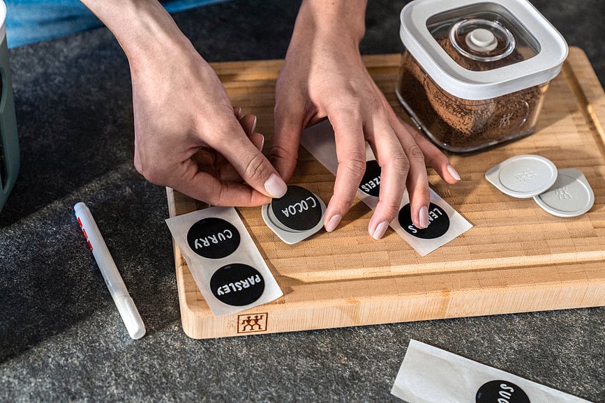 Fresh & Save Cube S Boîtes sous vide, avec insert, étiquettes et marqueur craie, Set 11 pièces