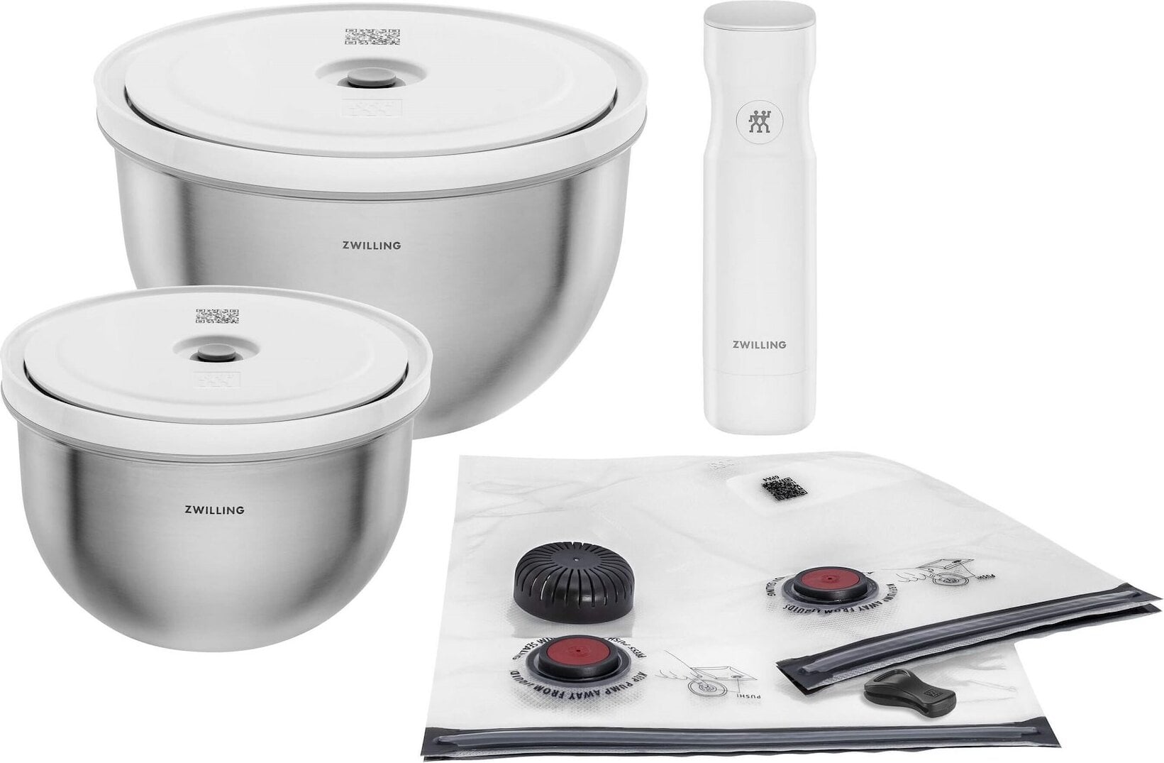 Fresh & Save Vakuumschalen aus Stahl mit Beuteln und Pumpe, 5-teiliges Set