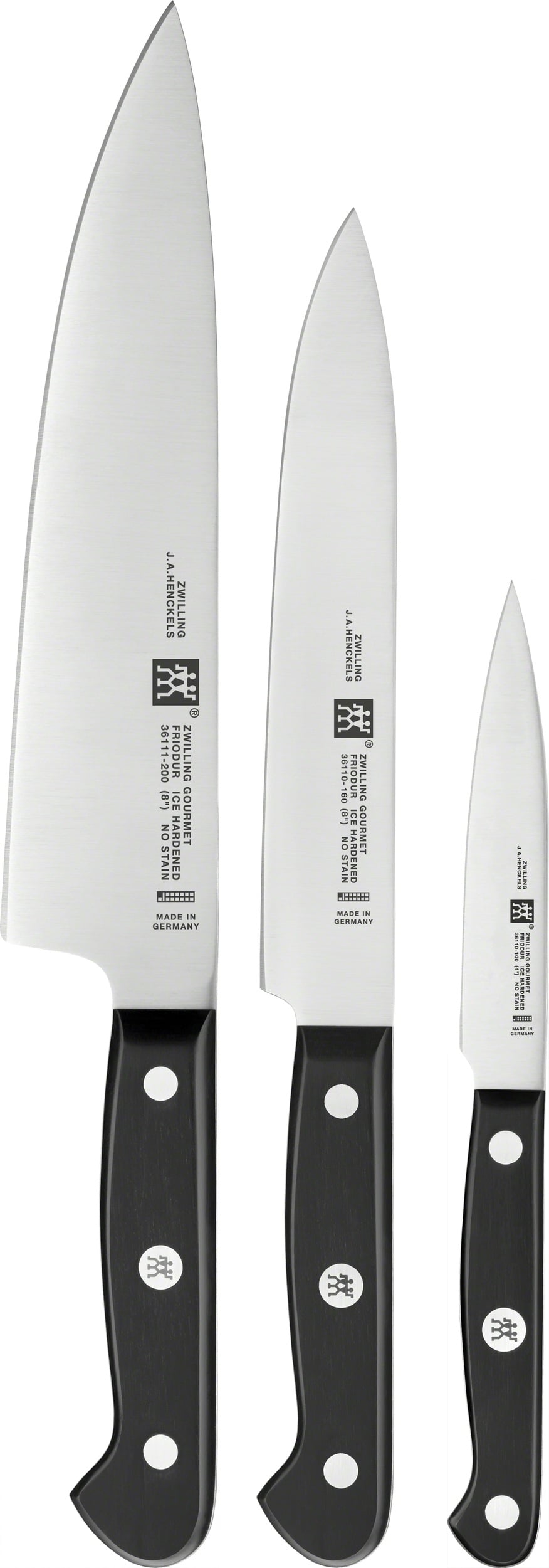Gourmet Kochmesser, Aufschnittmesser und Schälmesser 3 El.