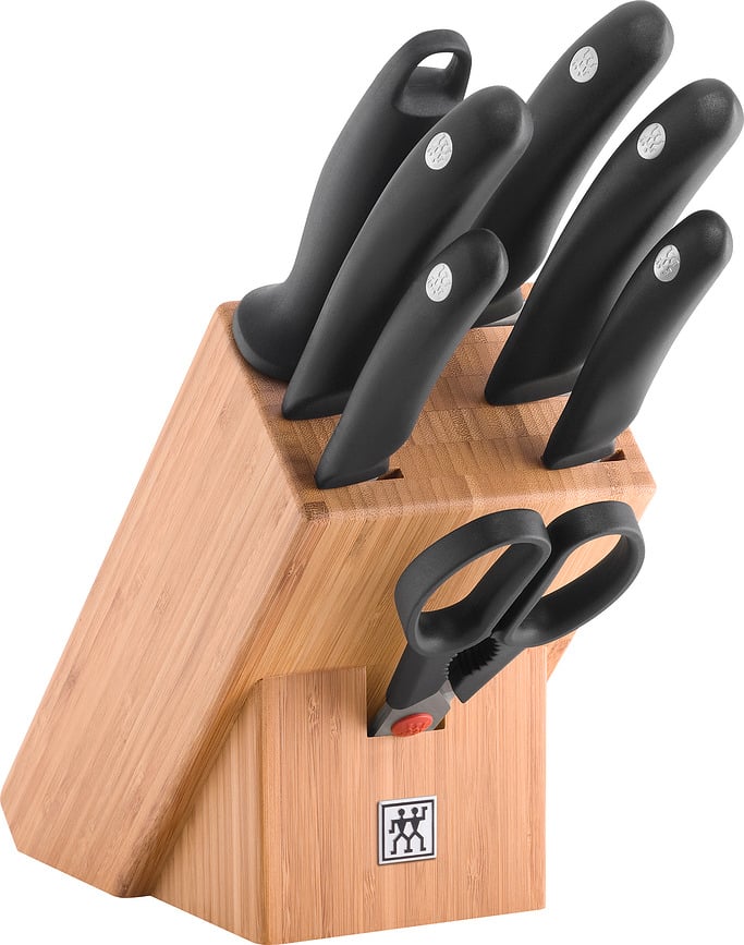 Juego de Cuchillos con Bloque Zwilling Style, 5 cuchillos, tijeras y afilador, Set de 8 piezas
