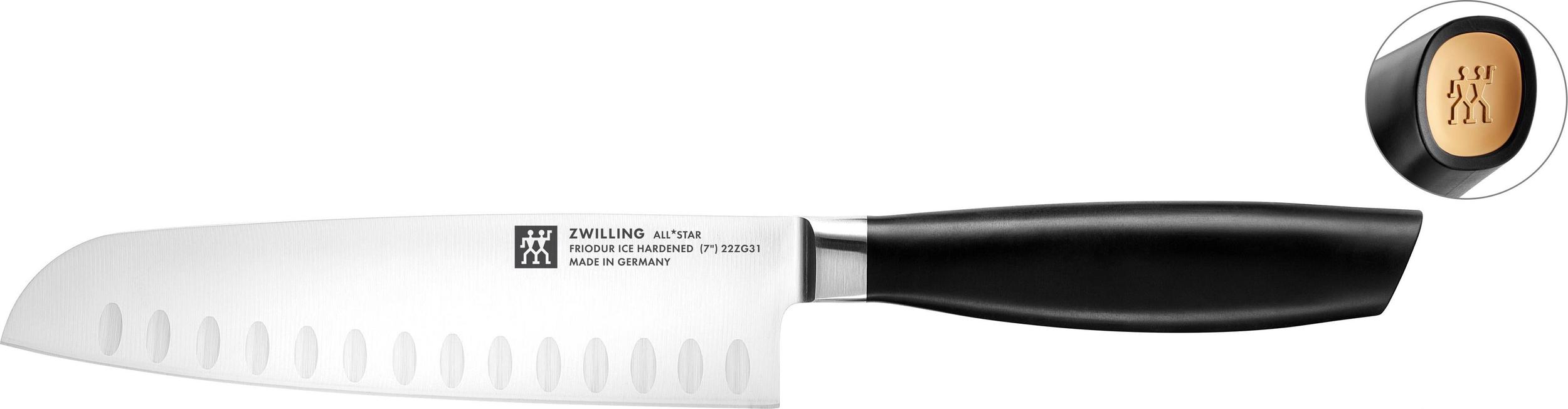 Nóż santoku karbowany All Star 18 cm matowy złoty